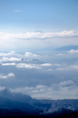 富士、諏訪湖、雲