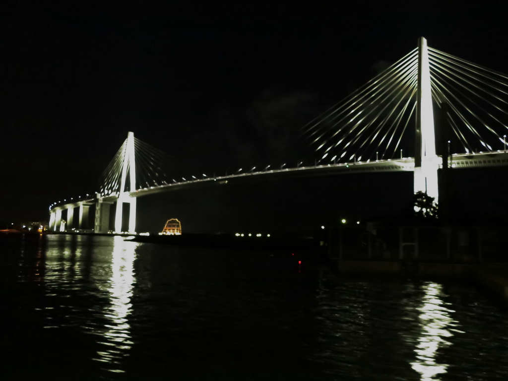 海面に映る新湊大橋