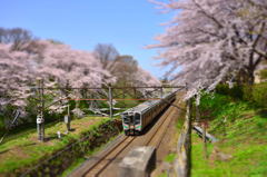 春と電車とミニチュアと