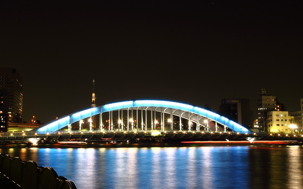 永代橋が照らす隅田川