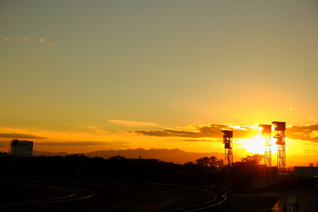 夕暮れの競馬場