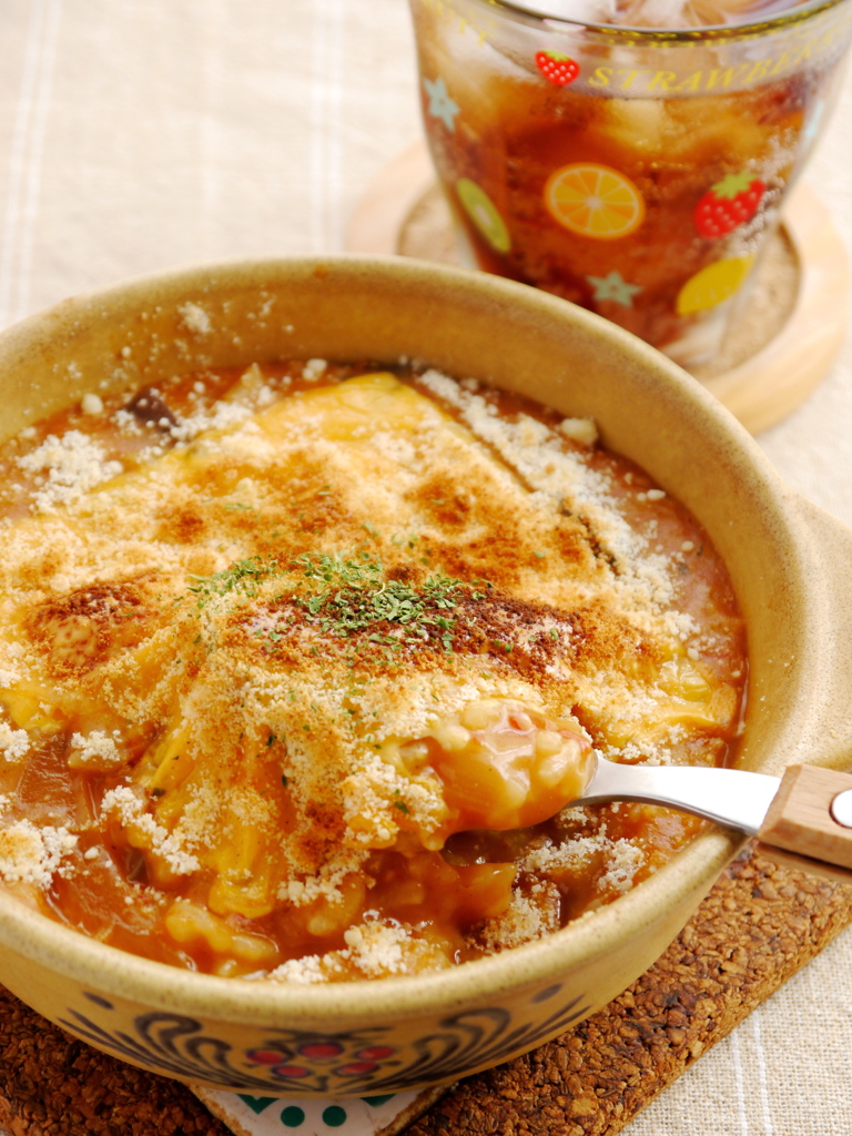 茄子たっぷり♪カレー風味のトマトdeドリア
