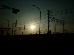 線路と夕日