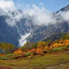 白馬雪渓と紅葉