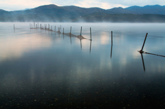 山中湖と朝霧