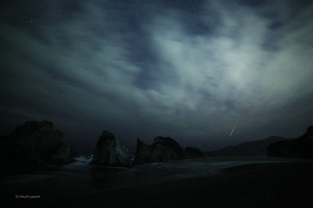 ふたご座流星群と浄土ヶ浜