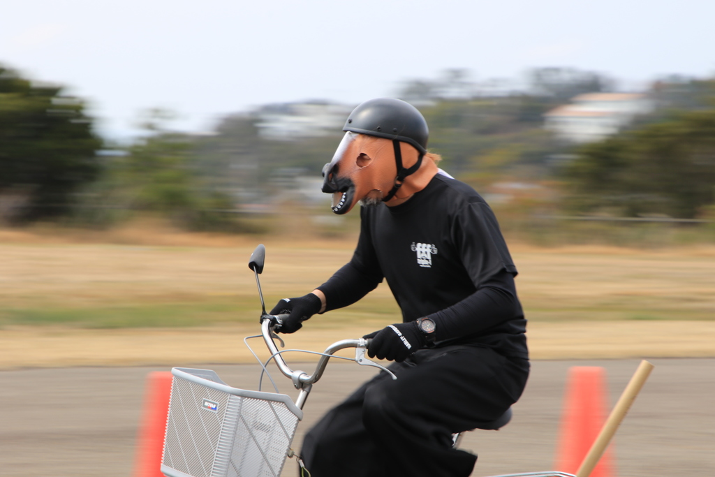 ウマが自転車で・・・