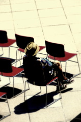 a man sits on the chair