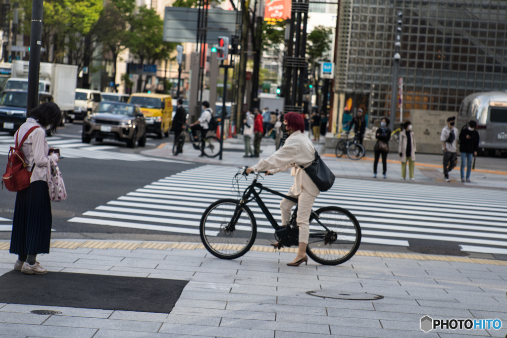 Strolling in Ginza is also on a bicycle♪