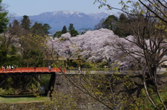 残雪の山並みと