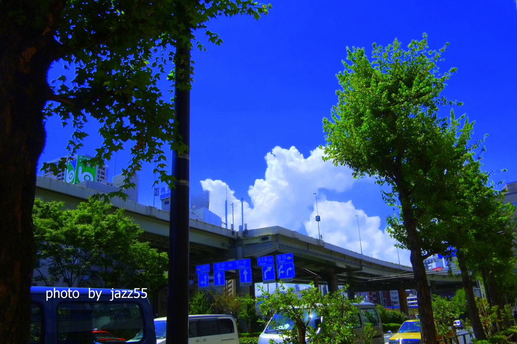 首都高速　水道橋付近の　夏空