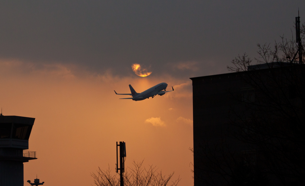 夕日に照らされて