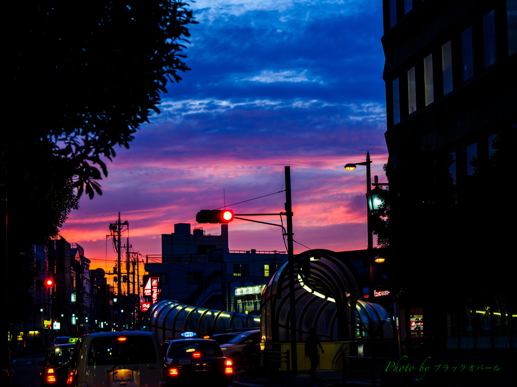 街角の夕焼け..