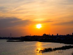 夕陽の手賀沼..