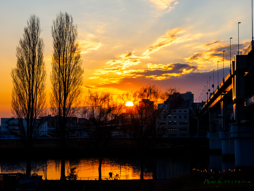 河川敷の夕暮れ..