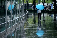 Four Blue Umbrellas