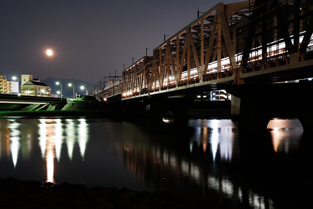 月の夜鉄橋