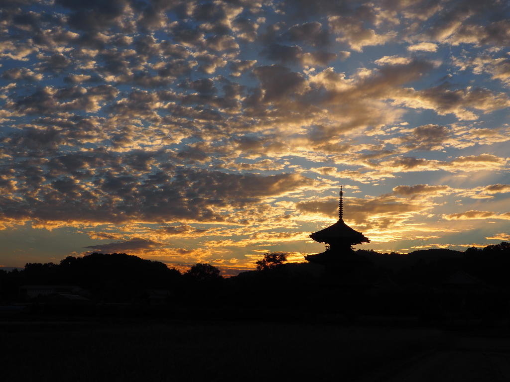 法起寺の夕日