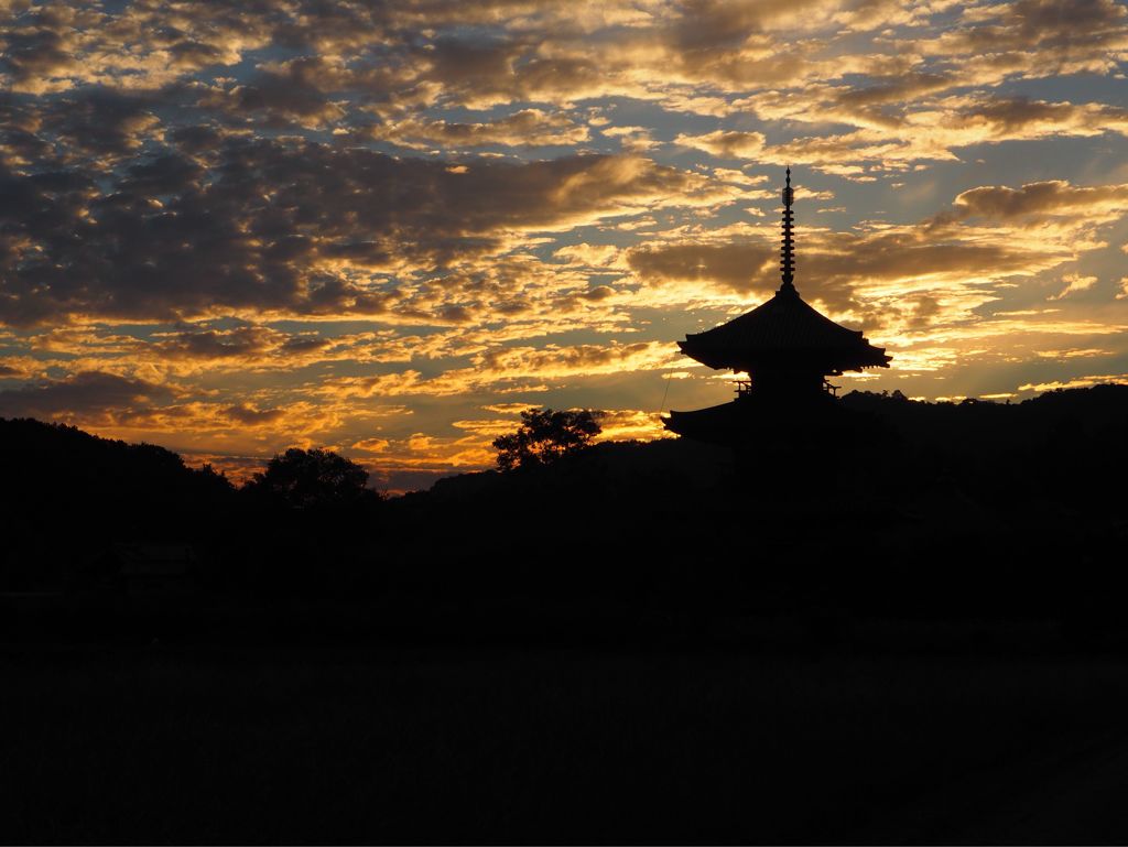 法起寺の夕日