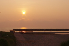 夕日の海