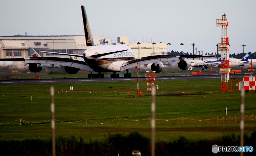 着陸　Singapore A380-841