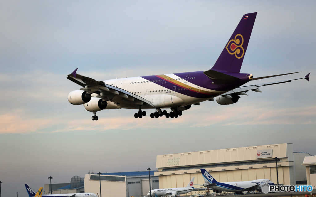 到着 THAI A380-841(下にドラえもん機)