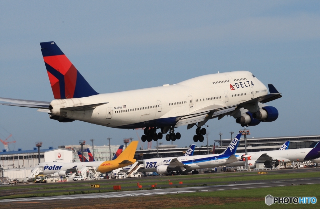 DELTA７４７ジャンボ機 到着　