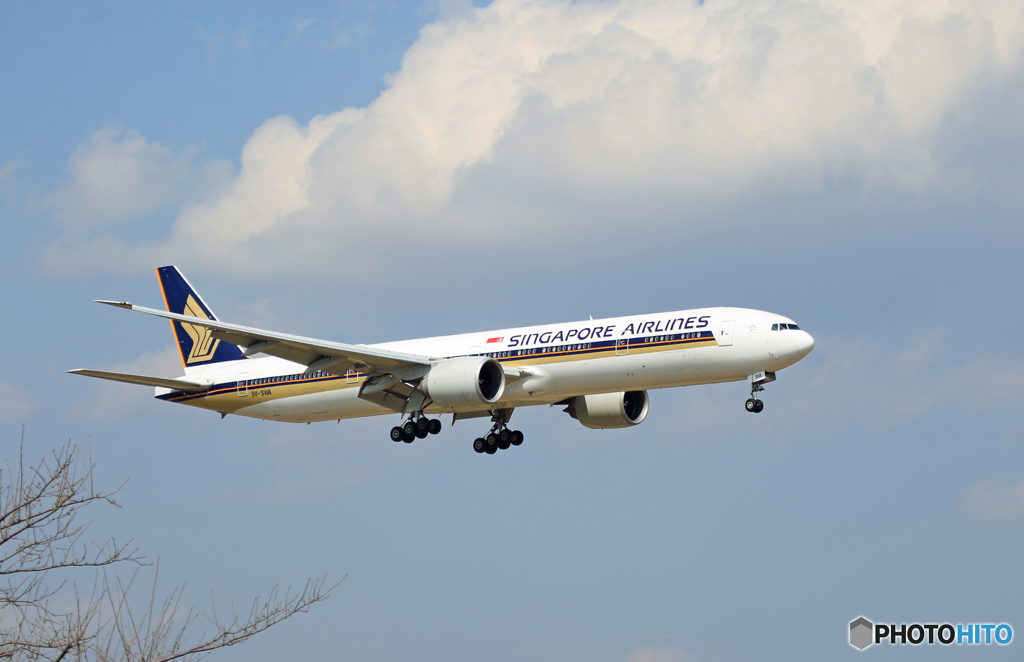 「青空」 Singapore 777-312 9V-SWA 着陸