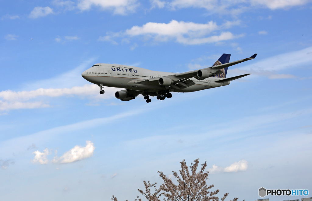 「晴れ」 UNITED 747-400 N181UA 到着