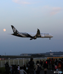 「スーパームーン」とAir New Zealand B787-9 ZK-NZH