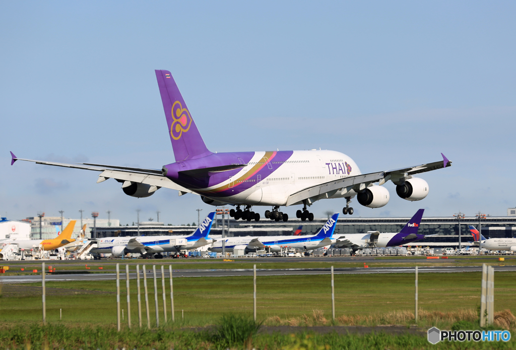 「青色」 THAI A380-841 HS-TUB 着陸