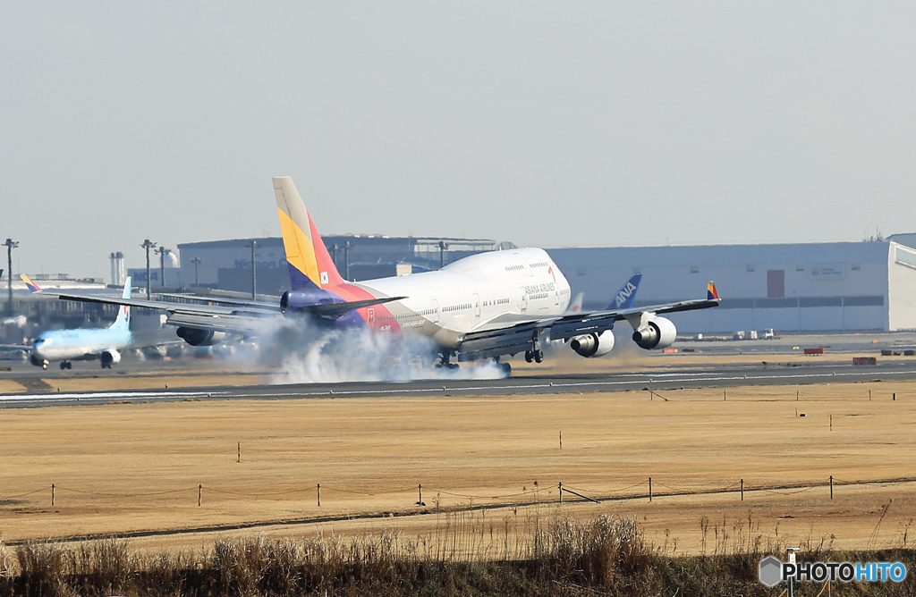 Landing  ASIANA 747-400 HL7418ジャンボ保存委員会