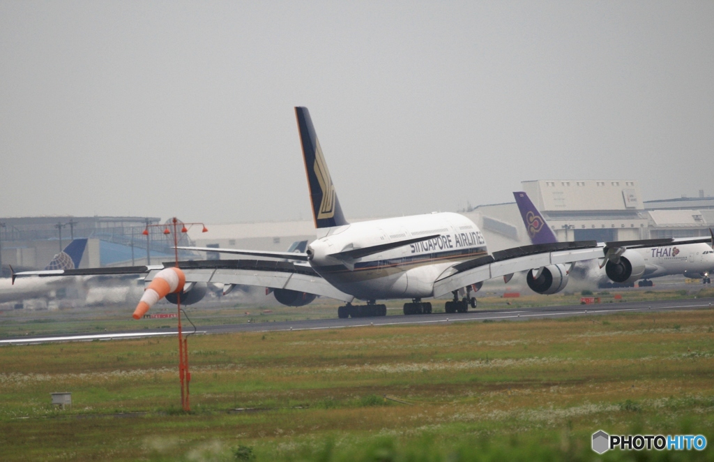 SINGAPORE A380-841 着陸　