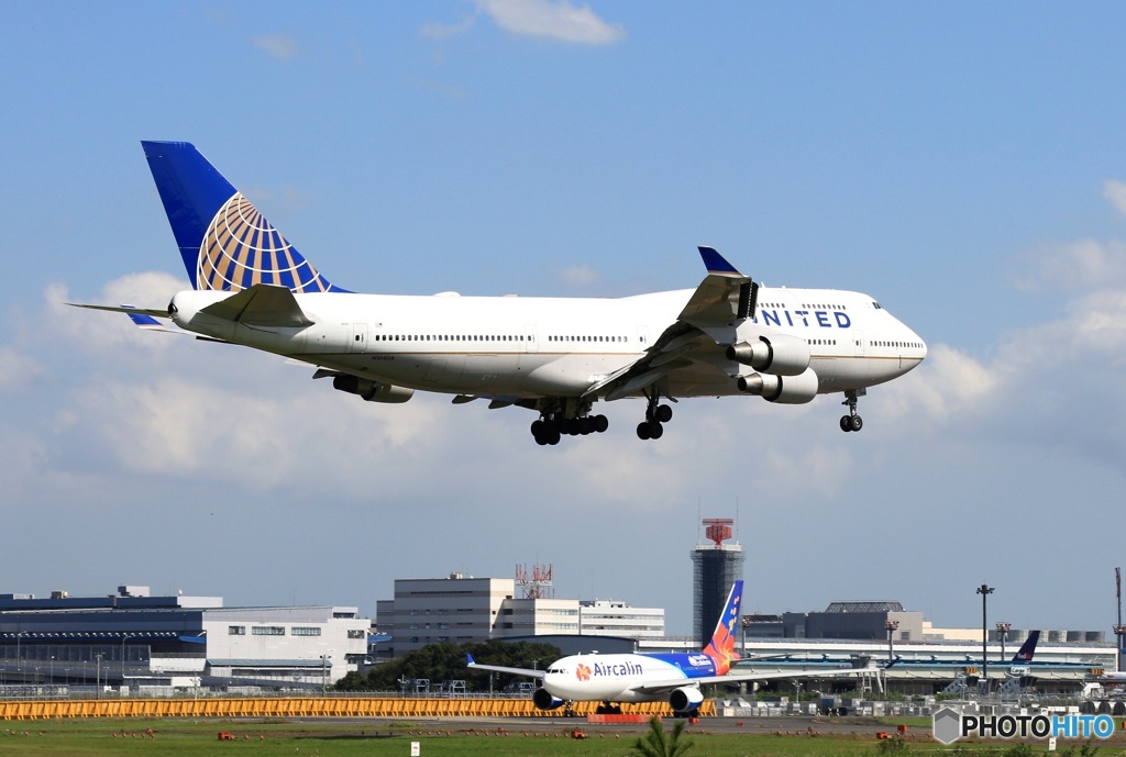 UNITED 747-400 着陸 