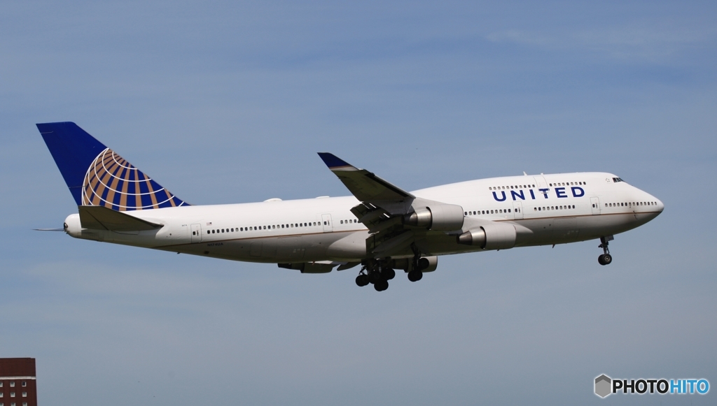 着陸　United ７４７ジャンボ機