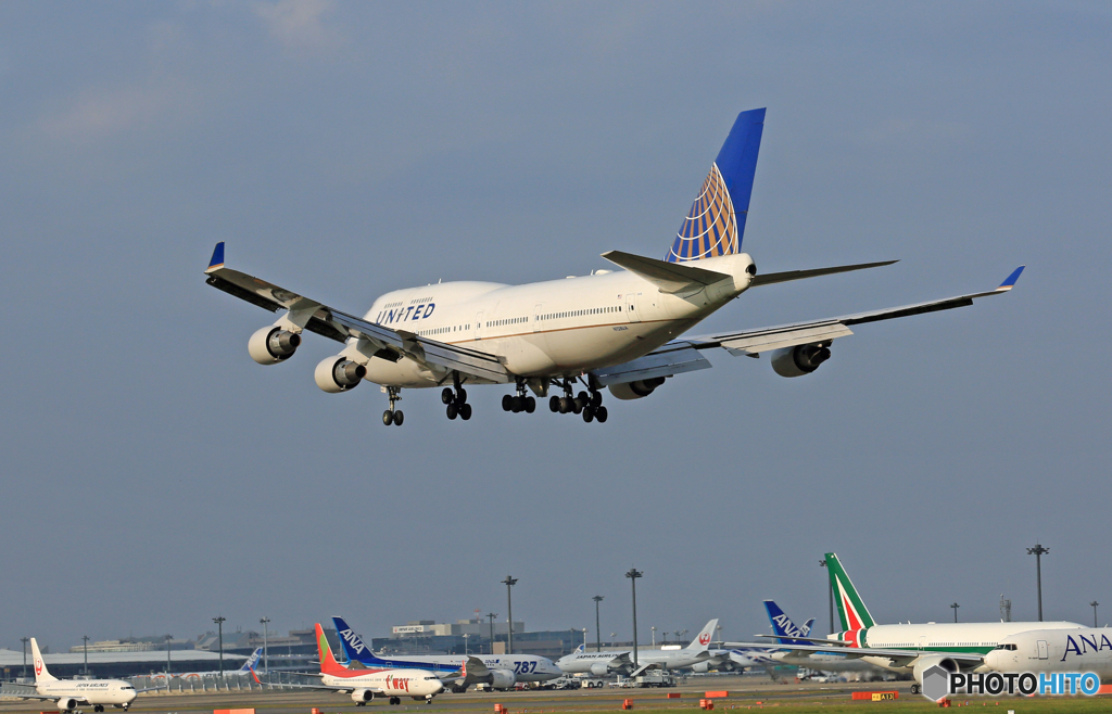 到着UNITED 747-400 N128UA/ジャンボ保存委員会