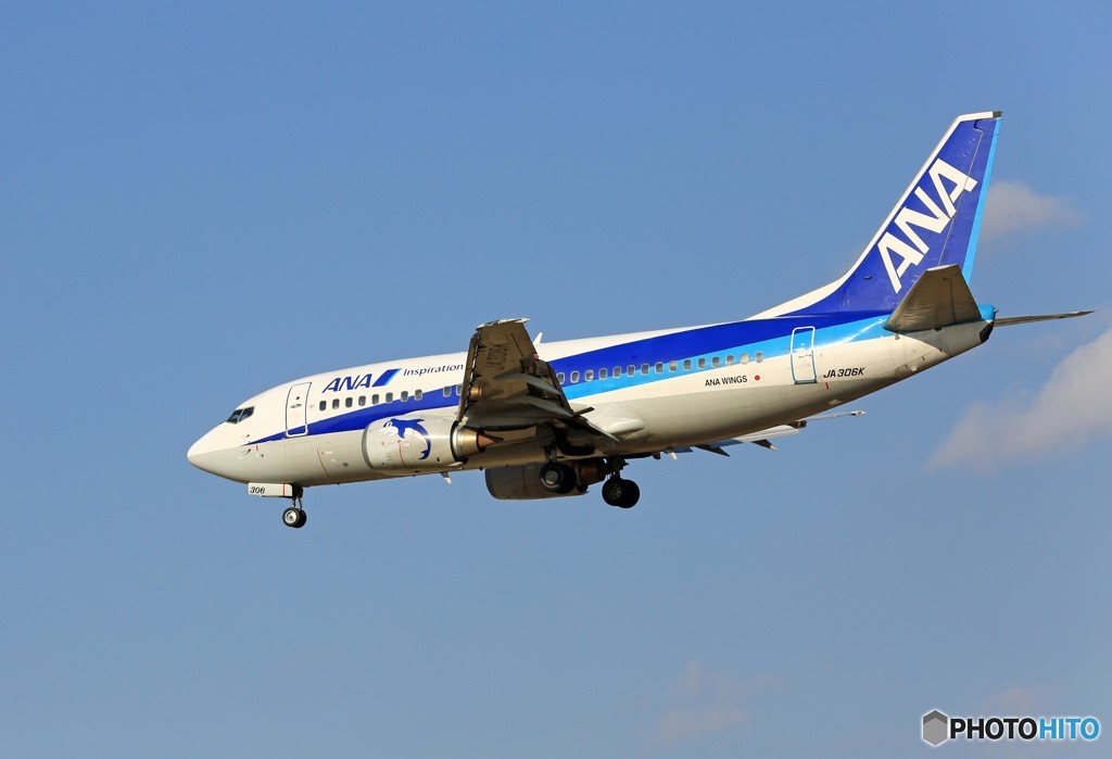 「青い空」 ANA 737-500 JA306K 到着