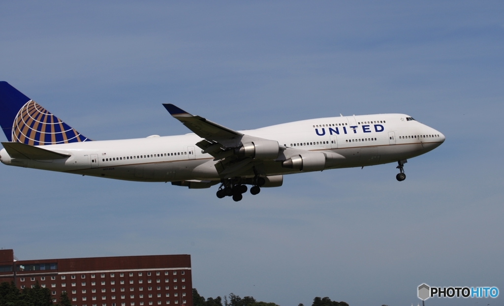 到着　United７４７ジャンボ機