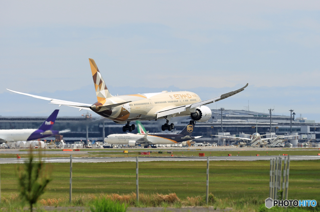 「雲」? ETIHAD 787-9 A6-BLE 到着