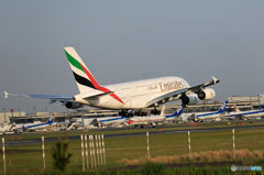 「良い天気」　Emirates A380 どうしても杭が残る　着陸