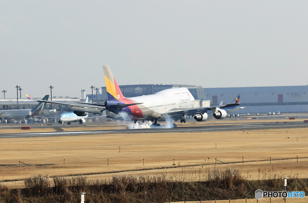 着陸Asiana 747-400 HL7418ジャンボ保存委員会
