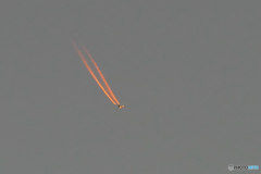 夕日・・飛行機雲