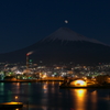 富士山と月の多重露出