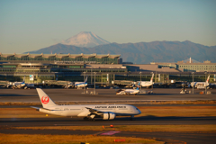 羽田空港　富士山　B787　JAL
