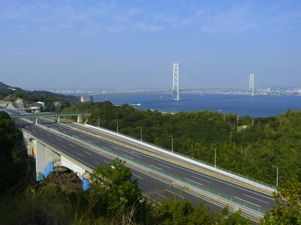 淡路上りS.A.から明石海峡大橋