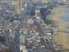 国道2号線とJR須磨駅と山陽須磨駅