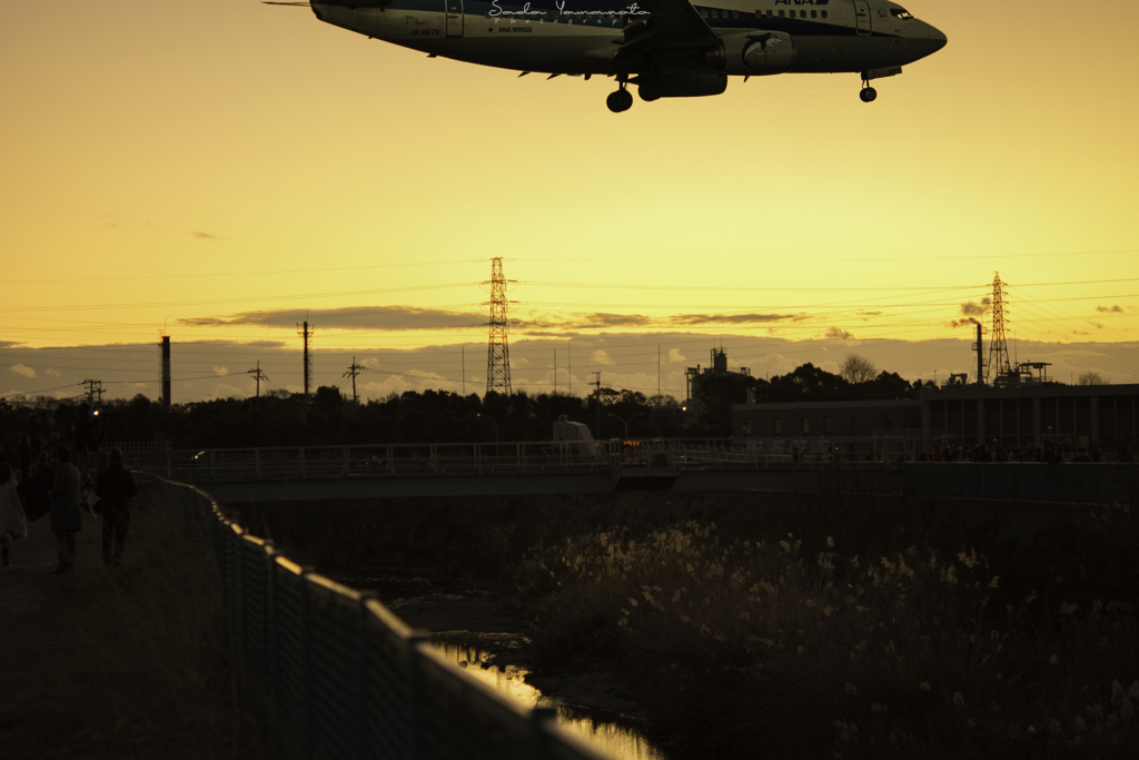 千里川、夕景、