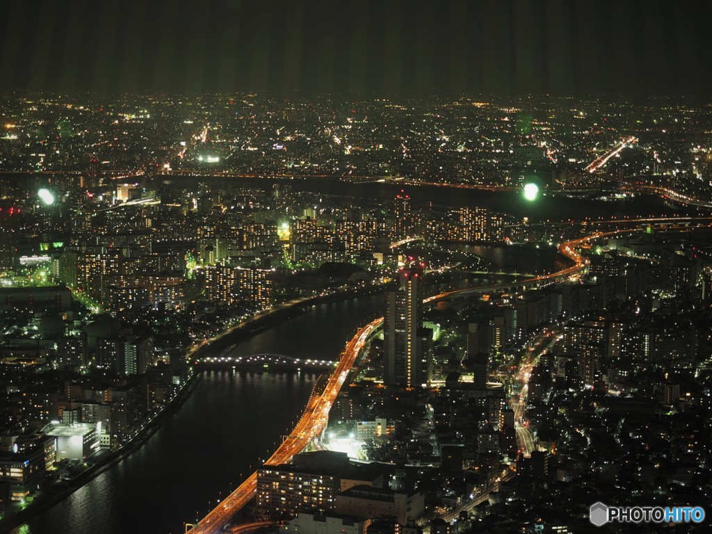 夜の汐入公園付近。