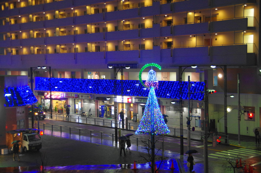 雨のイルミネーション