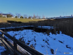 汐入水門跡の残雪。